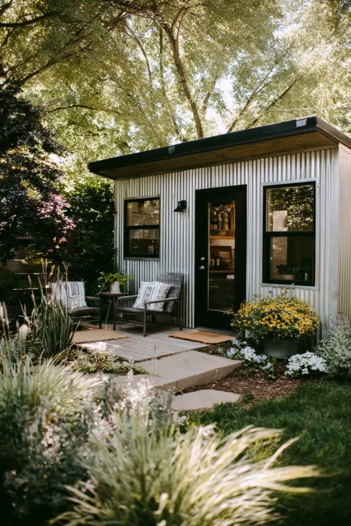 Modern Garden Shed with Greenery