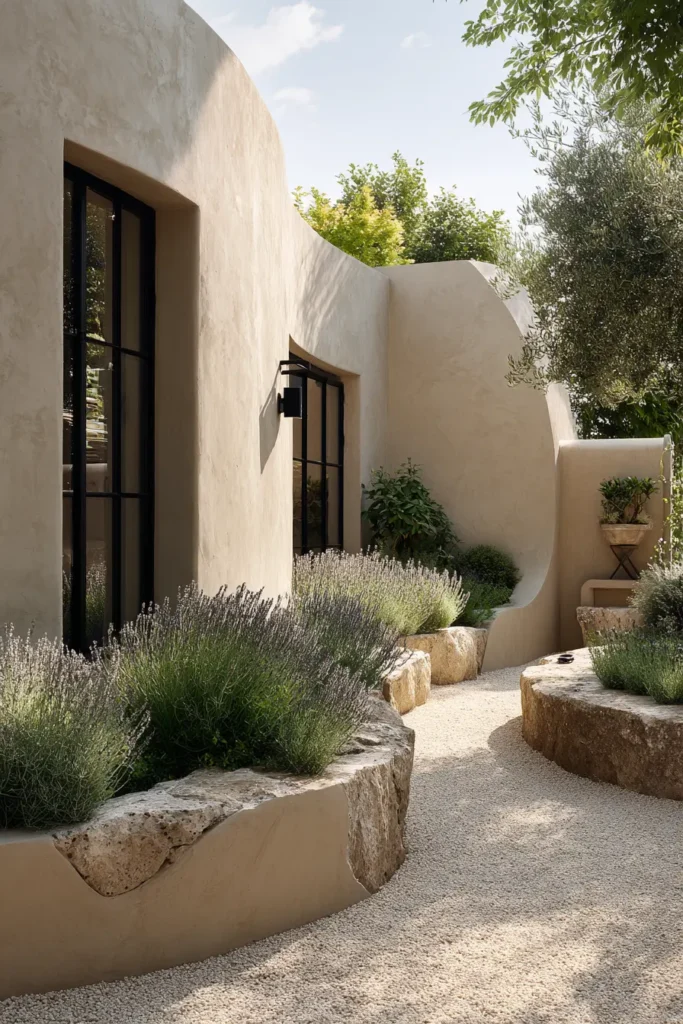 Modern Gravel Courtyard with Lavender