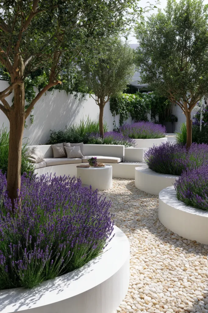 Modern Lavender Gravel Courtyard Garden