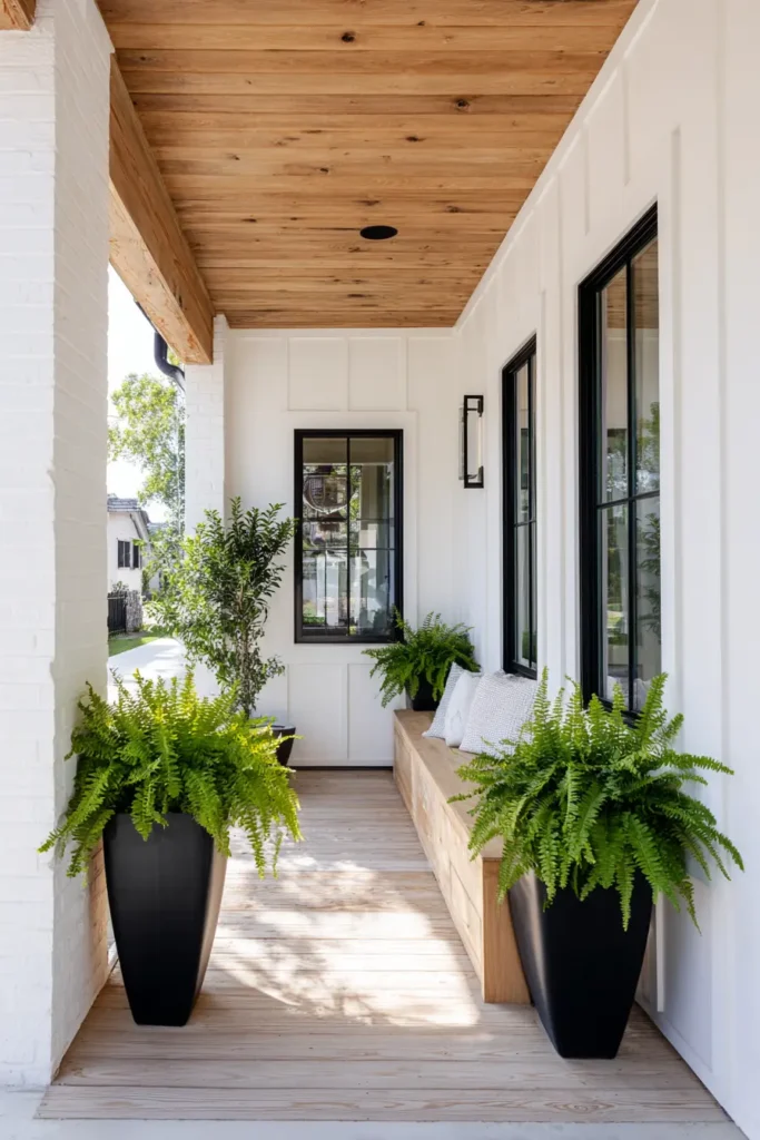 Modern Planters With Lush Green Ferns
