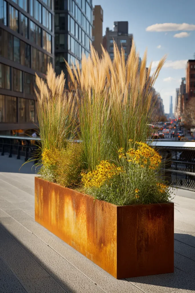 Modern Rustic Planter with Grasses