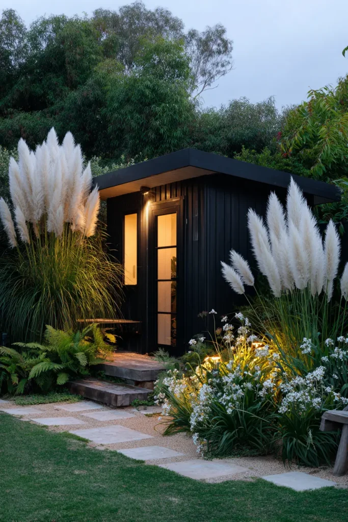 Modern Shed with Pampas Grass