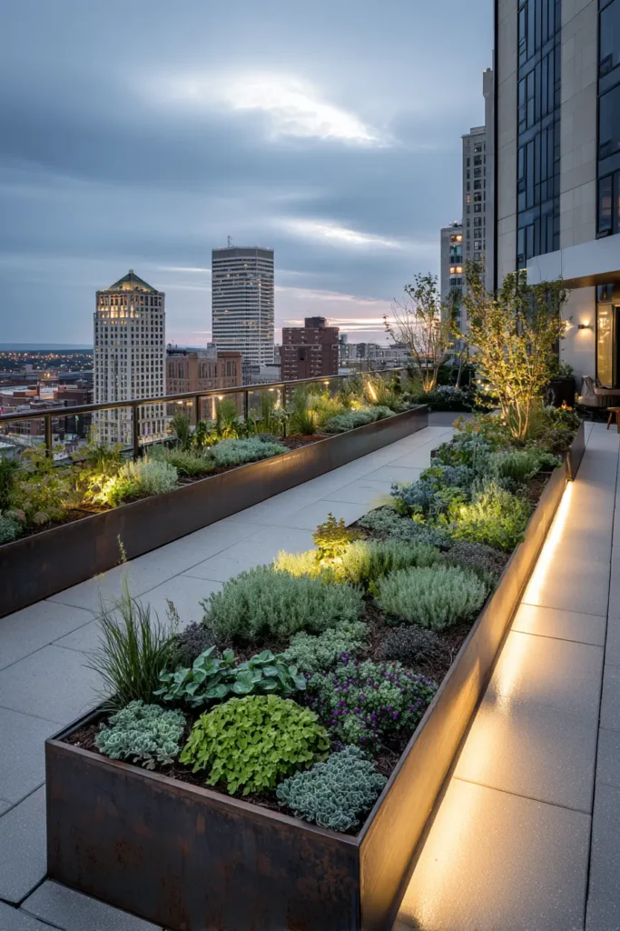 Modern Succulent Border with Lighting