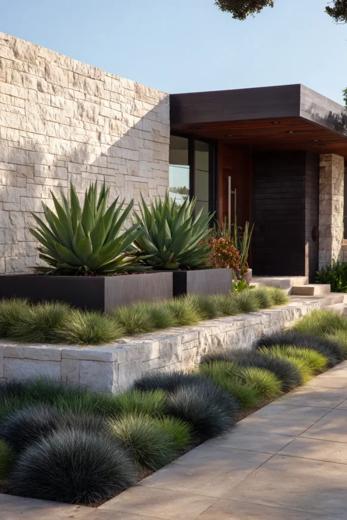Modern Succulent Garden with Black Mulch