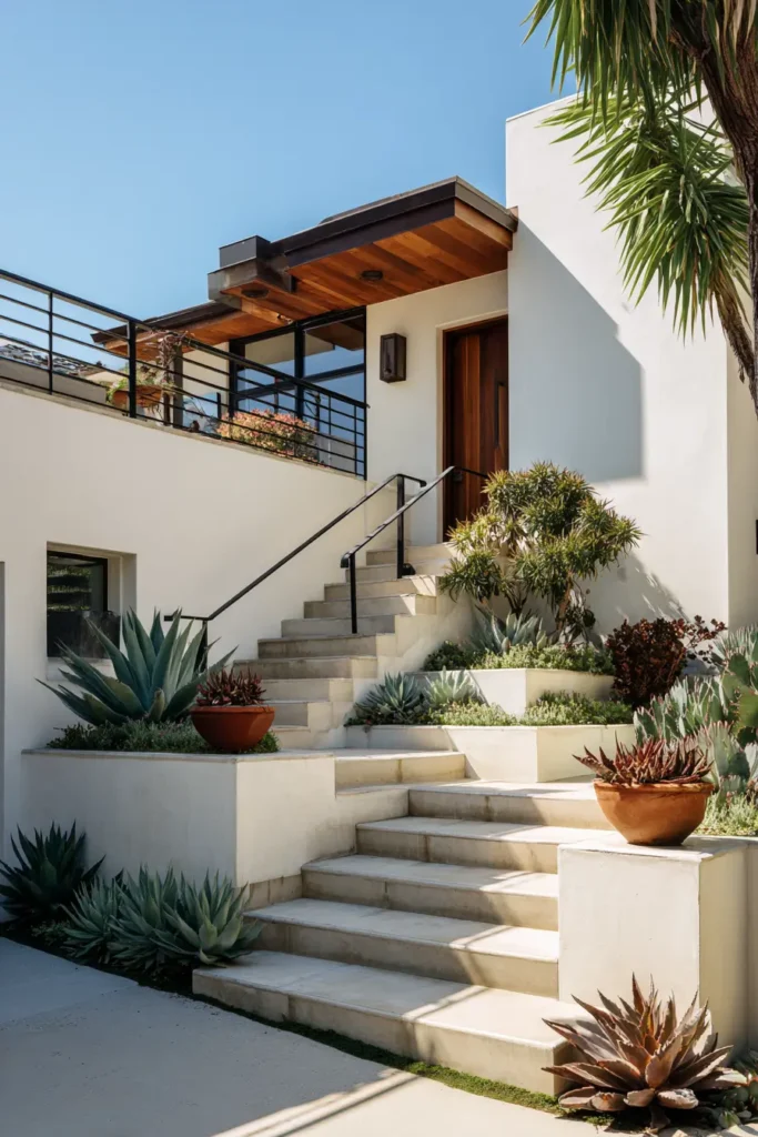 Modern Succulent Terrace with Steps