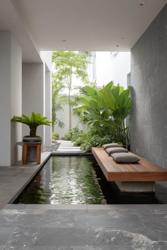 Modern Tropical Courtyard with Palm Trees