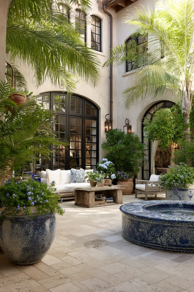 Moroccan Tropical Courtyard with Exotic Plants
