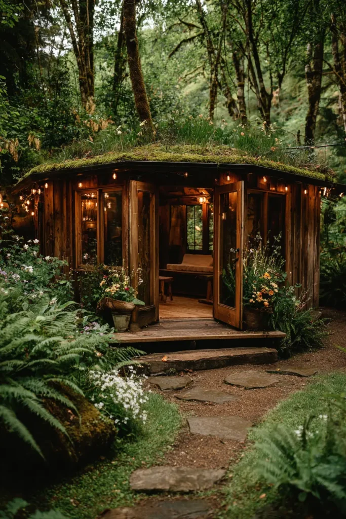 Moss-Covered Rustic Garden Shed