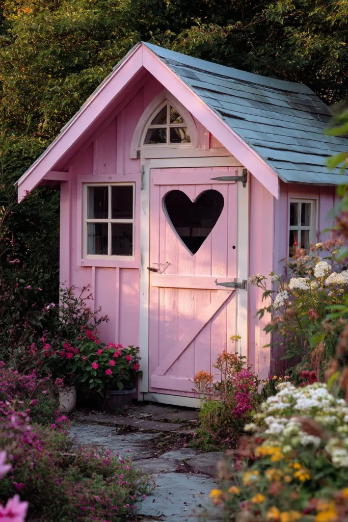 Pink Garden Shed with Daisies