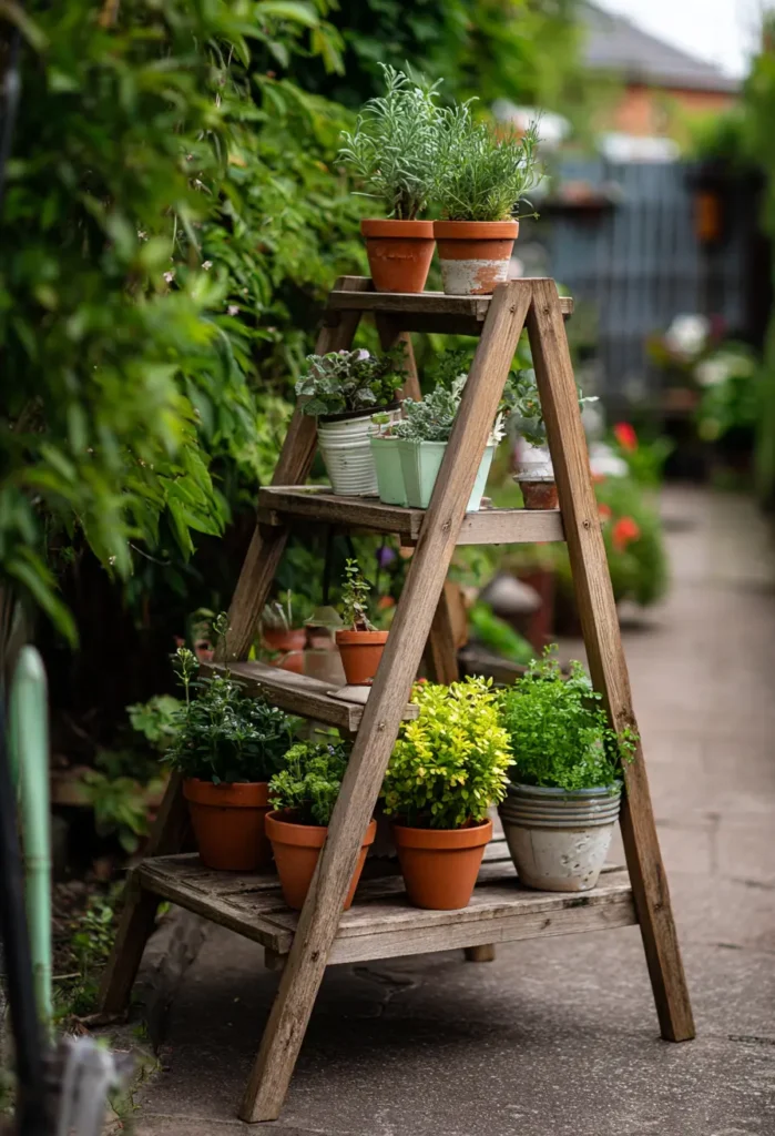 Repurposed Wooden Ladder Planter
