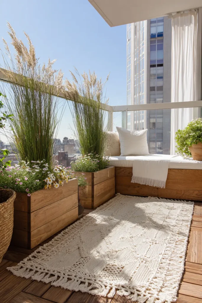 Rustic Balcony with Grasses and Flowers