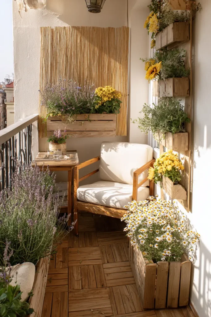 Rustic Balcony with Lavender and Pansies