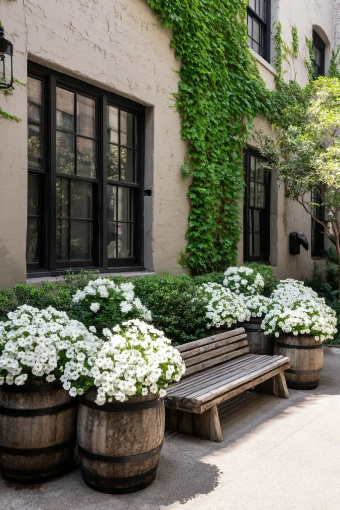Rustic Courtyard with Petunia Planters