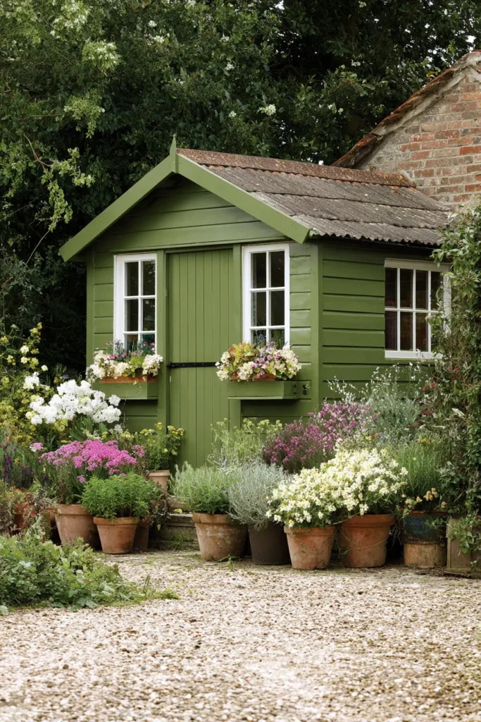 Rustic Garden Shed with Daisies