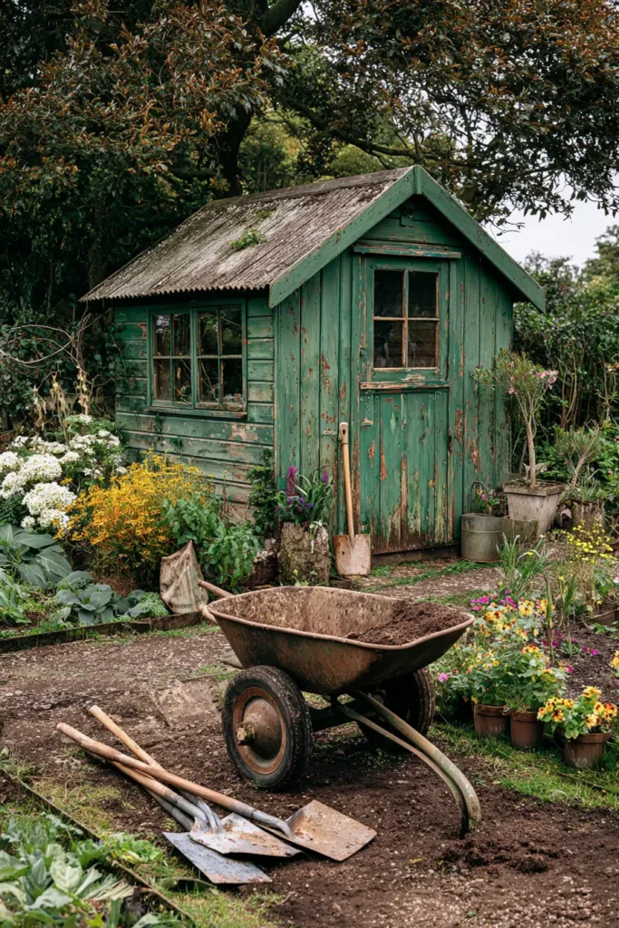 Rustic Garden Shed with Wildflowers