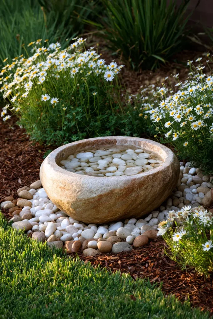 Rustic Lavender Garden with Bird Bath
