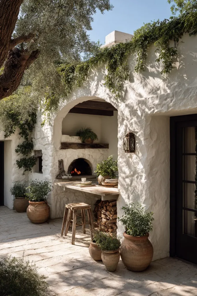 Rustic Outdoor Cooking Area With Bar Seating
