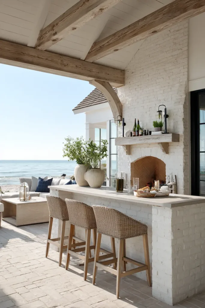 Rustic Outdoor Kitchen With Bar Seating