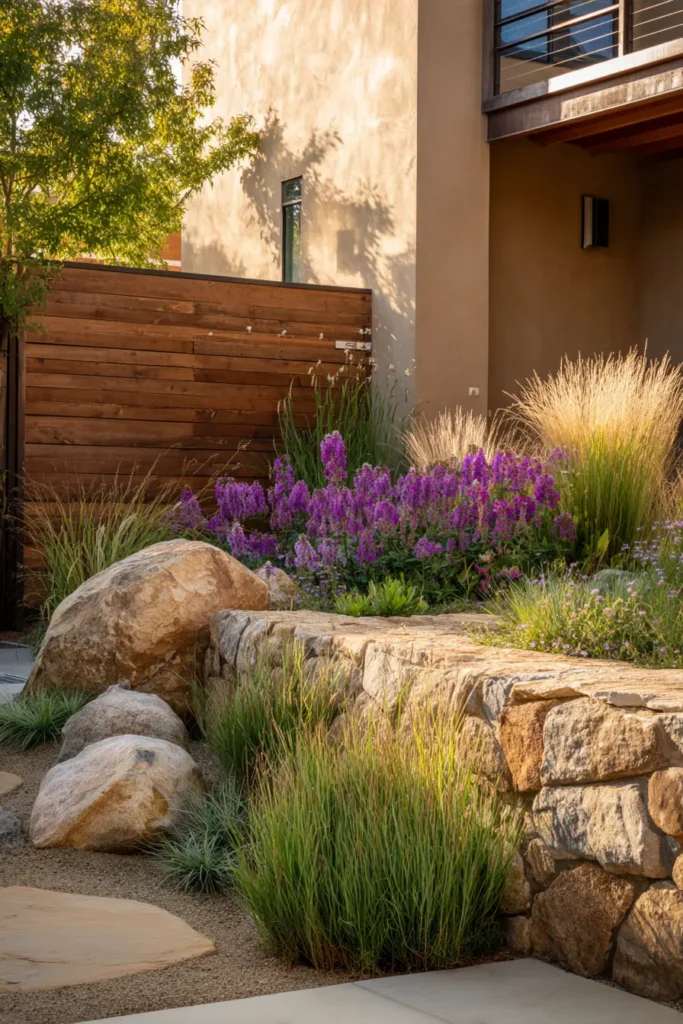 Rustic Rock Wall with Grassy Accents