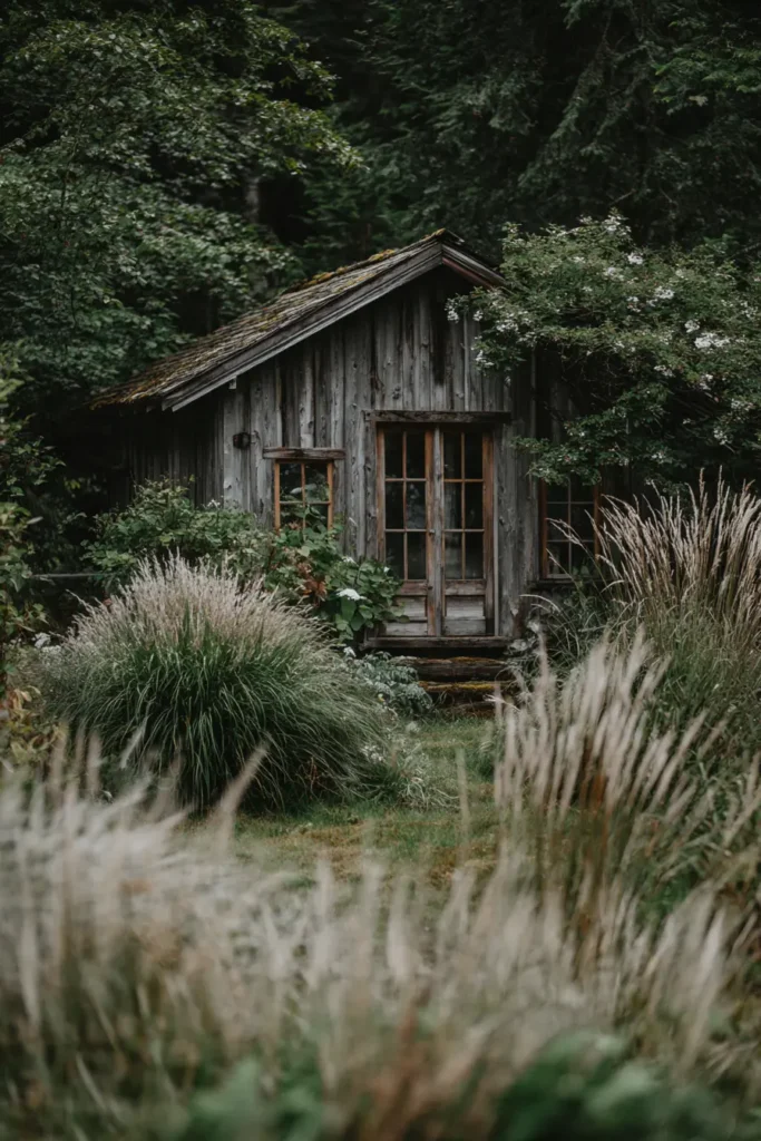 Rustic Shed Surrounded by Flora