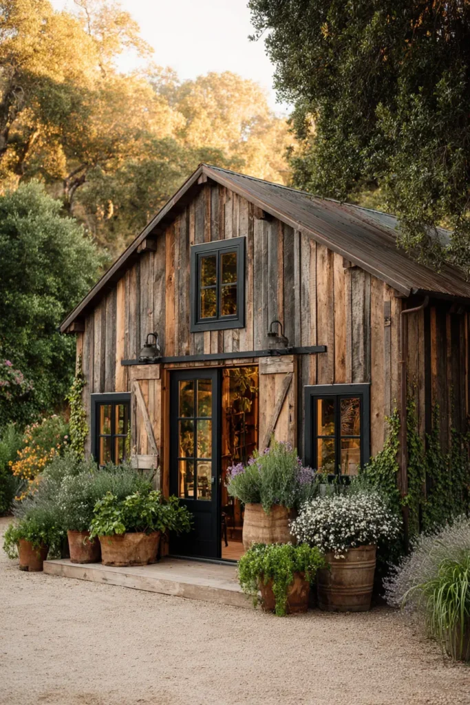 Rustic Shed with Flowering Plants