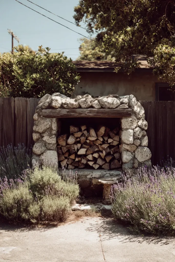 Rustic Stone Firewood Storage Shed