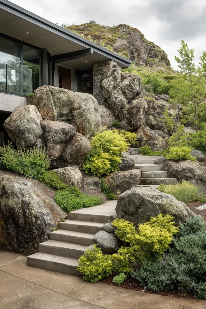 Rustic Stone Terraces with Succulent Foliage