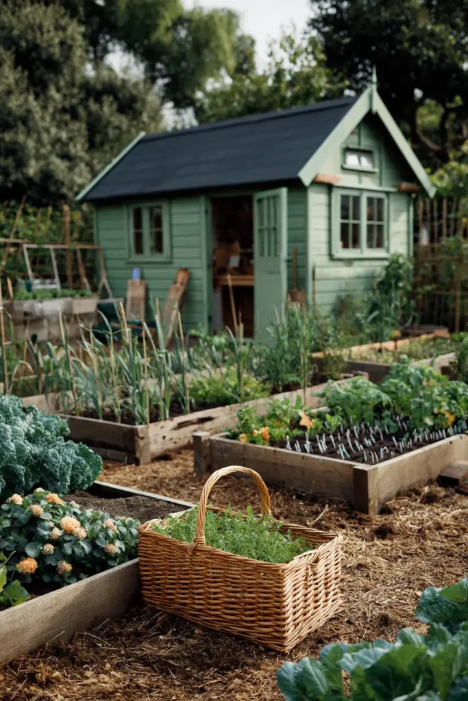 Rustic Vegetable Garden with Shed