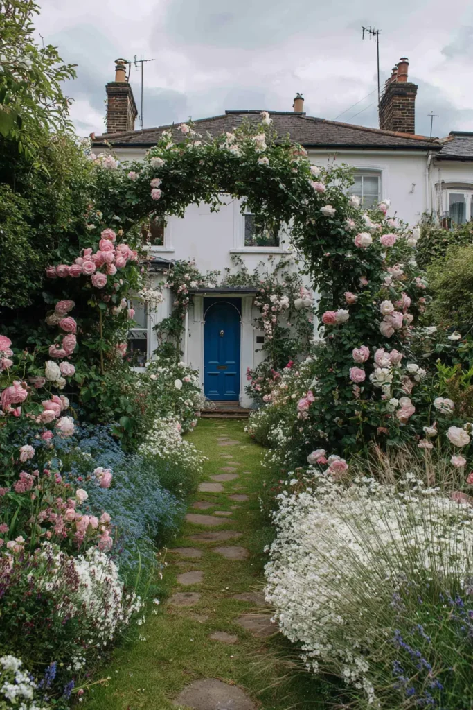 Secluded Cottage Garden with Pale Pink Roses