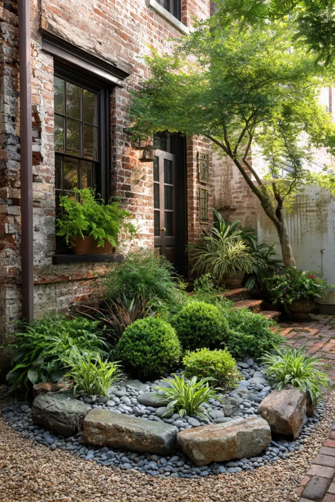 Serene Hosta and Stone Garden Bed