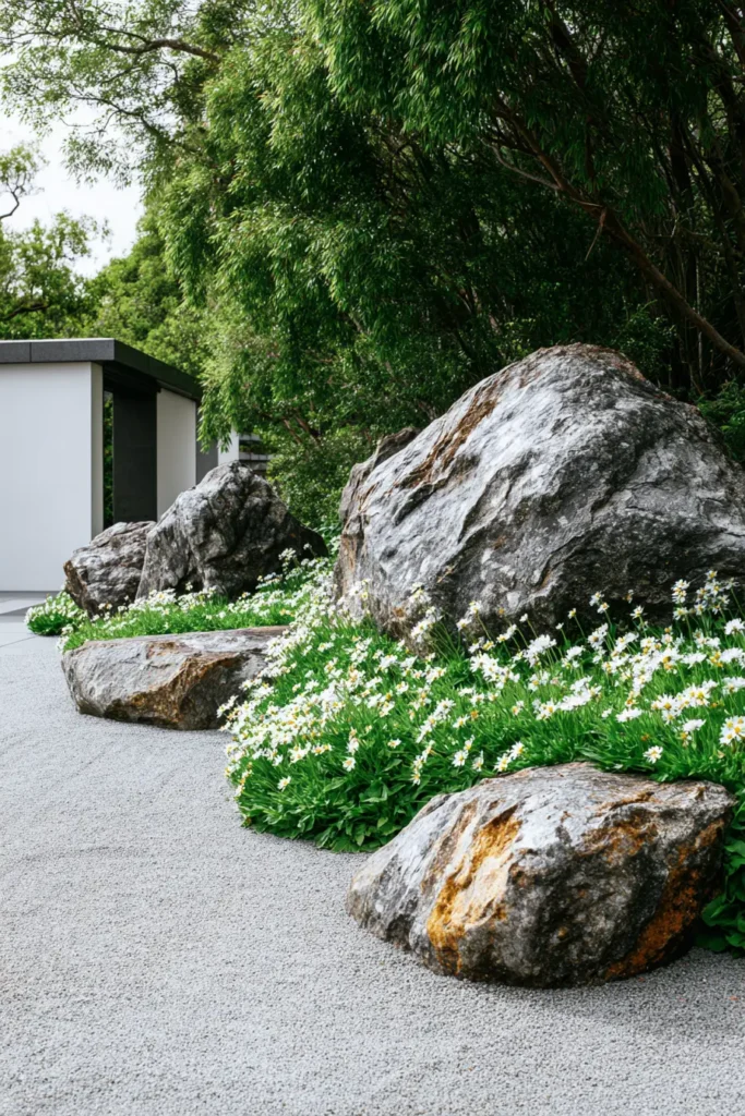 Serene Japanese Rock and Plant Garden