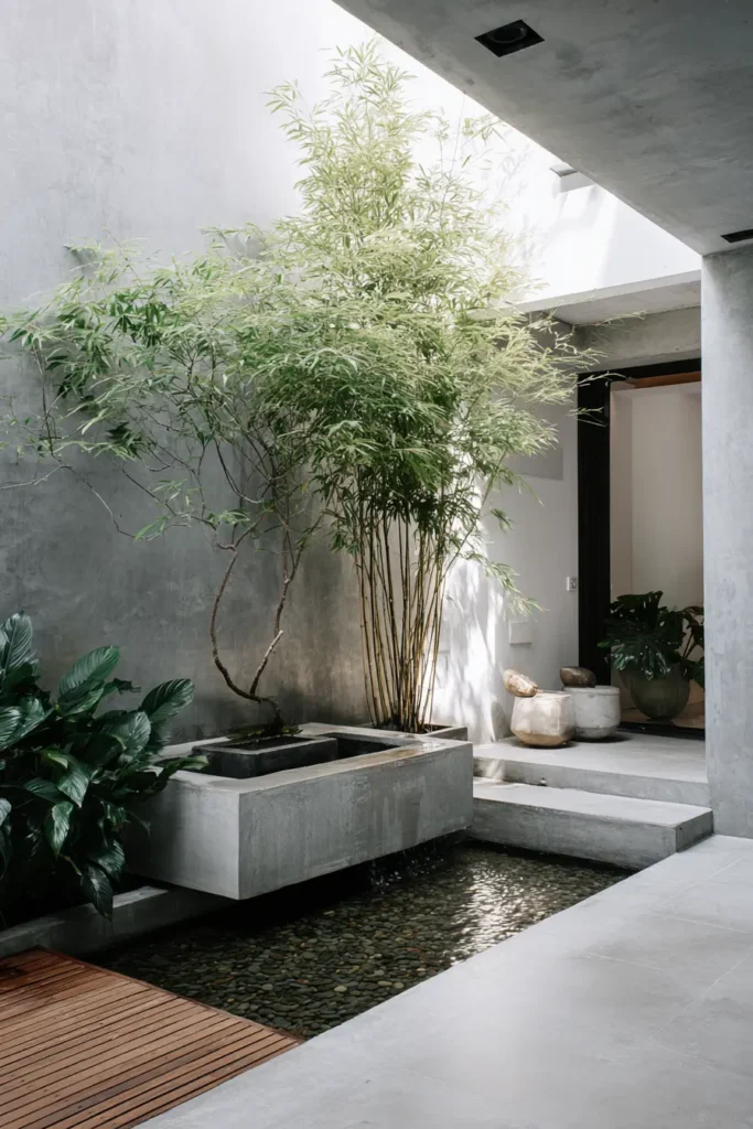 Serene Minimalist Bamboo Garden Retreat