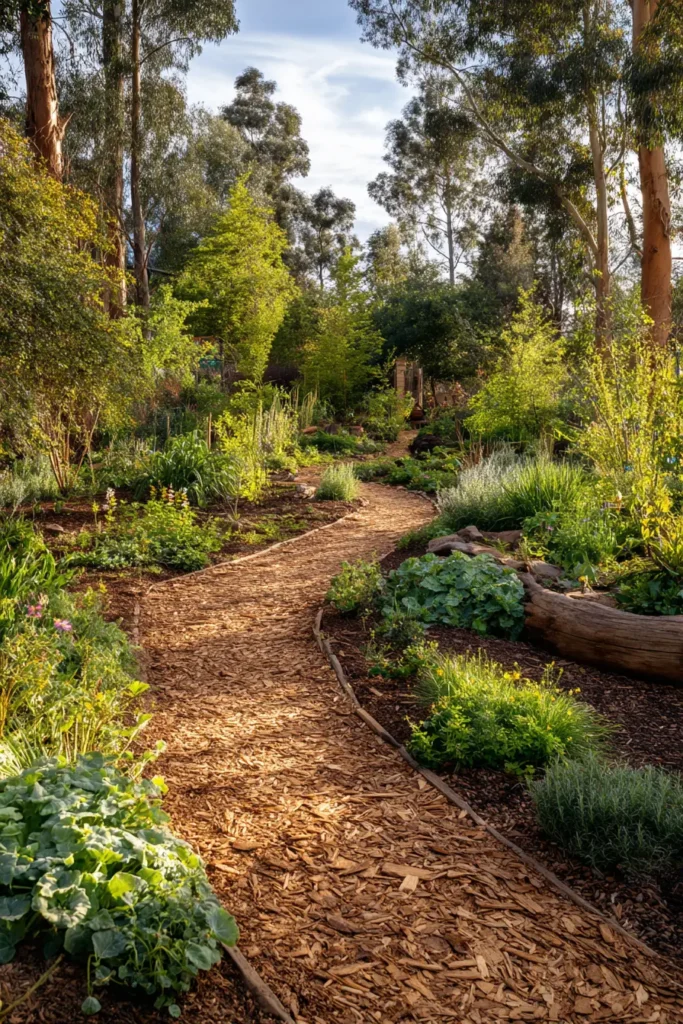 Serene Mulched Pathway with Lush Foliage
