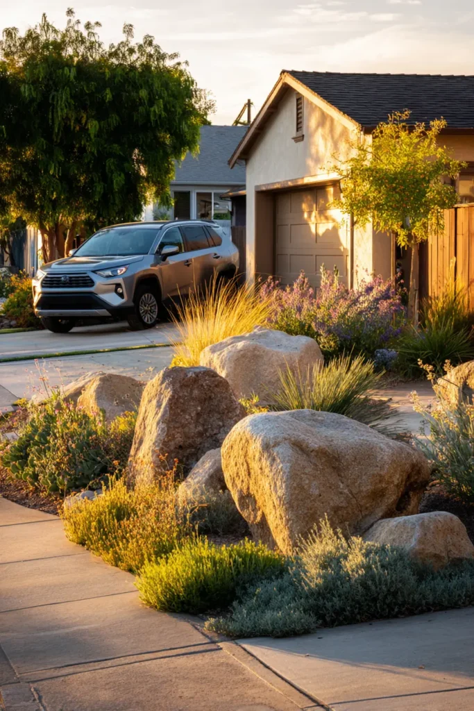 Serene Rock Garden with Lavender Accents