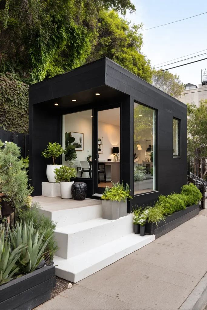 Stylish Black Backyard Work Shed