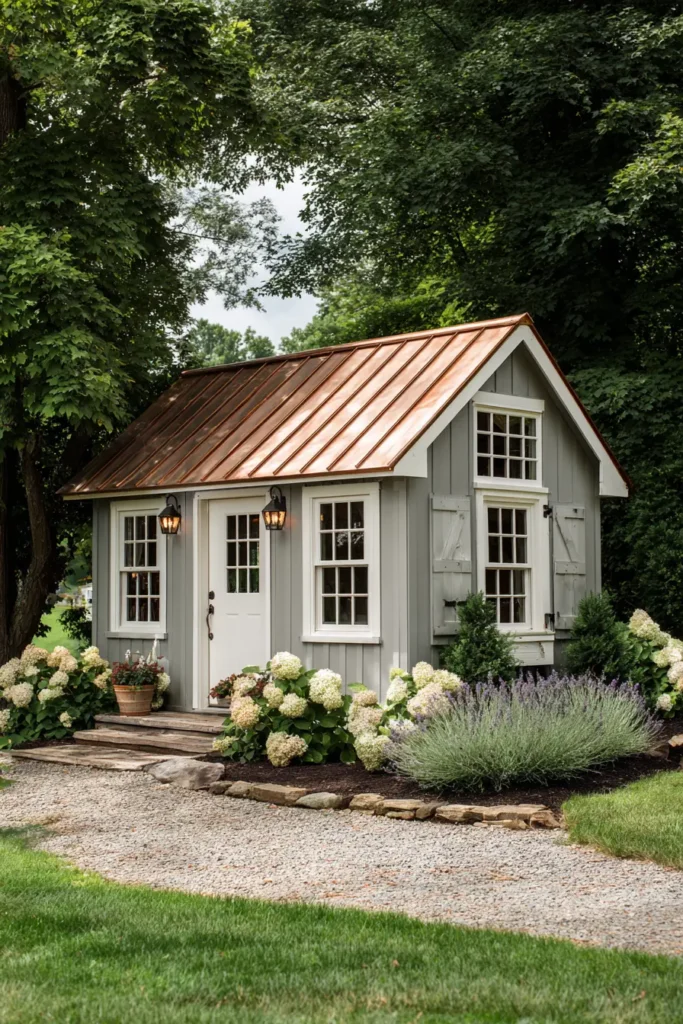 Stylish Blue Garden Shed Retreat