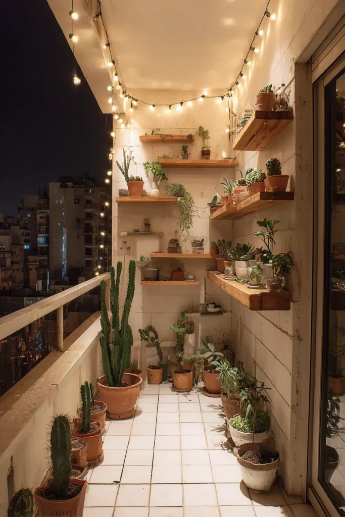 Succulent Balcony Garden with Lights