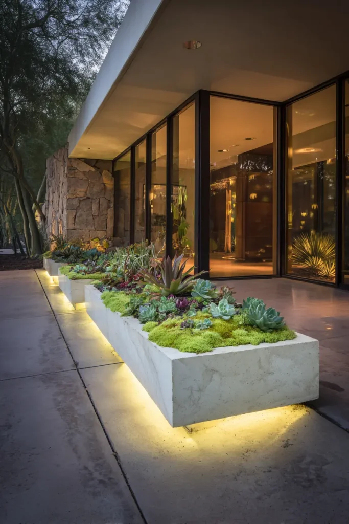 Succulent-Covered Minimalist Planter Bed