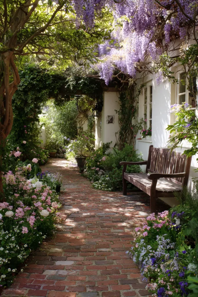 Tranquil English Cottage Garden Pathway