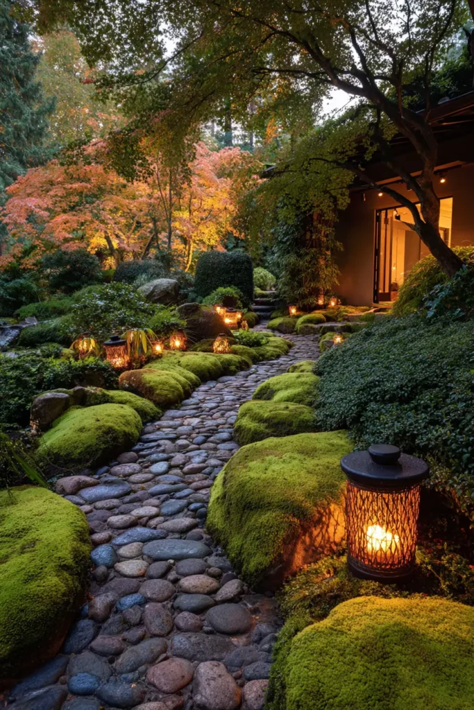 Tranquil Stone Path with Lanterns