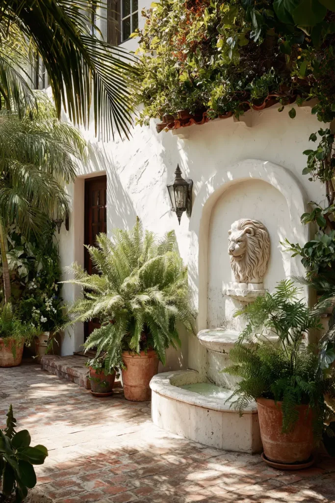 Tropical Garden with Lion Fountain