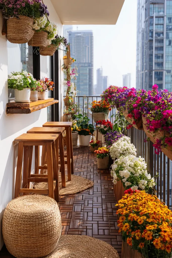 Urban Balcony With Colorful Garden Design