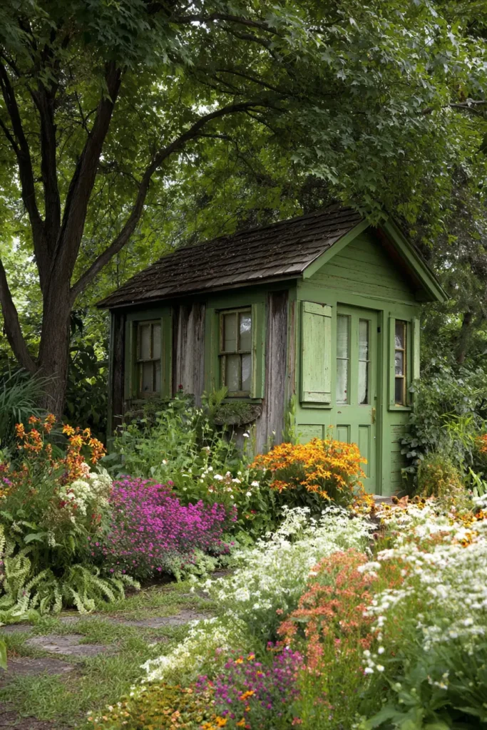Vibrant Cottage Garden with Shed