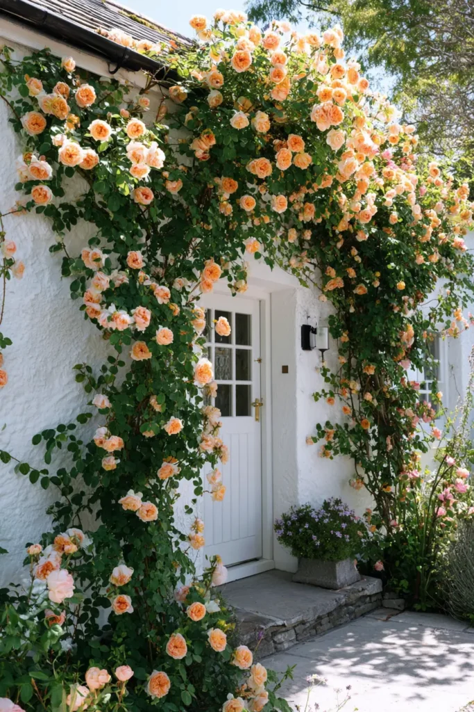 Vibrant Front Garden with Orange and Pink Roses