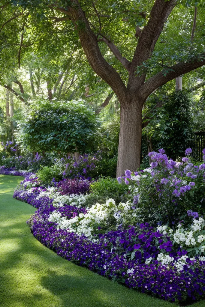 Vibrant Perennial Border Under Tree