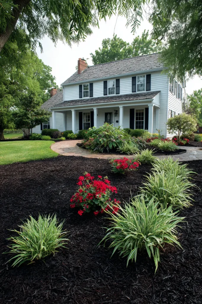 Vibrant Red Flowers with Black Mulch