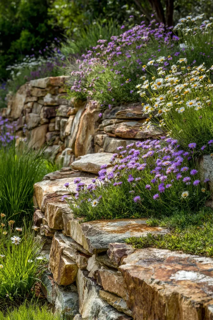 Vibrant Stone-Retained Flower Bed