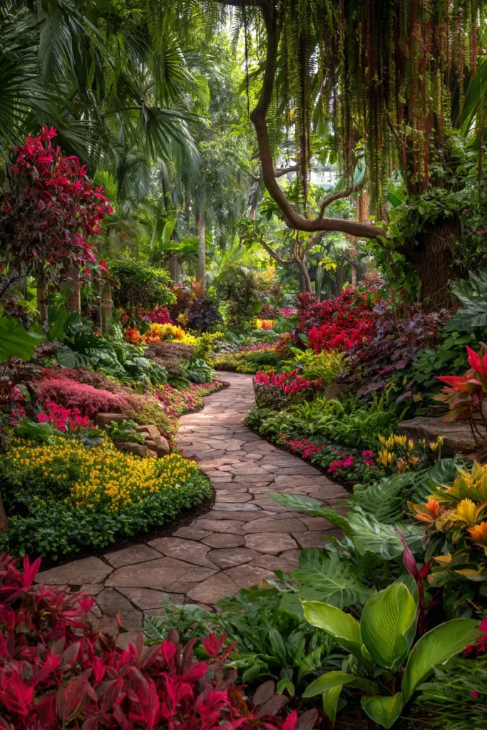 Vibrant Tropical Planting with Pathway