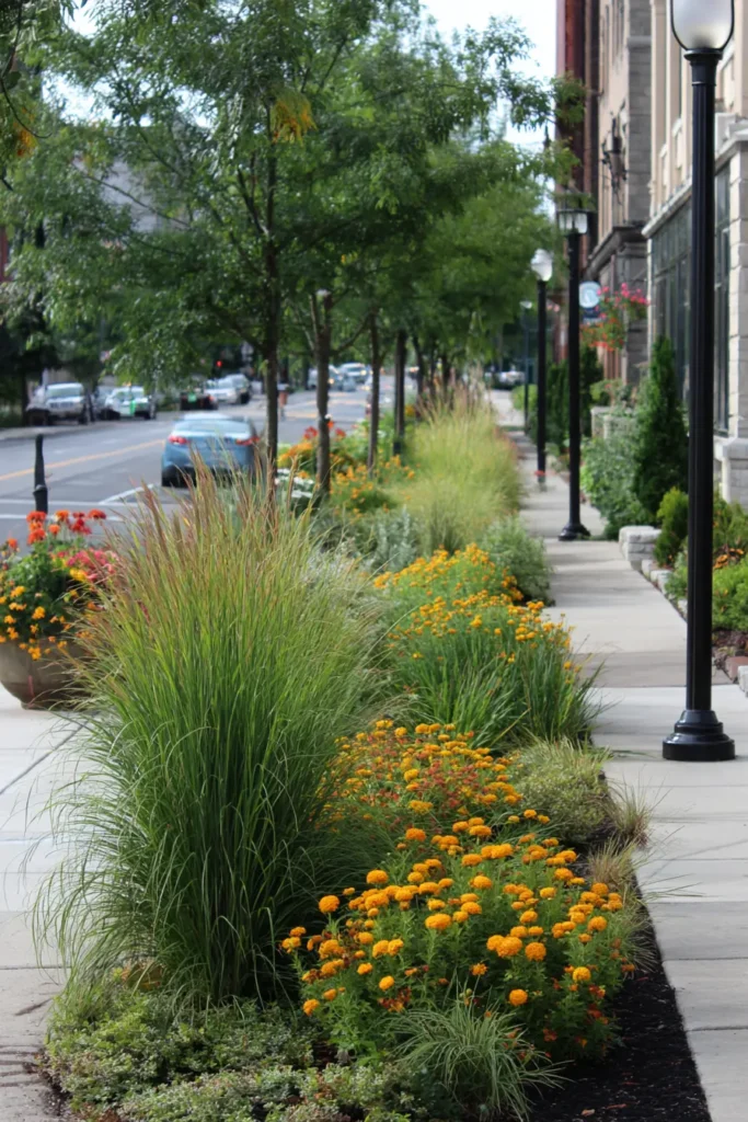 Vibrant Yellow Marigolds with Black Mulch