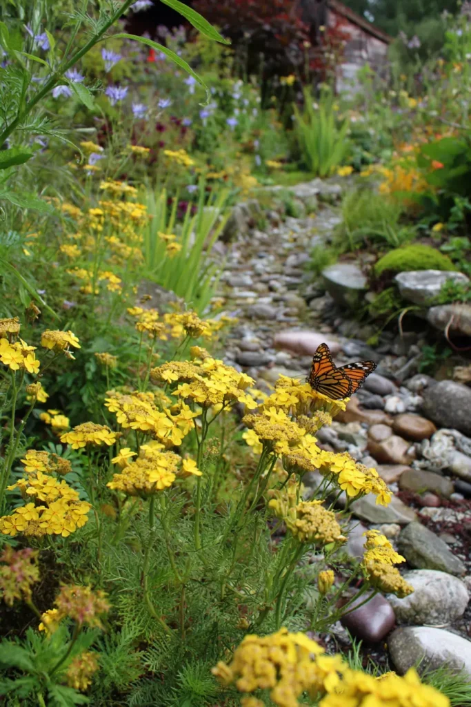Vibrant Yellow and Blue Flower Garden
